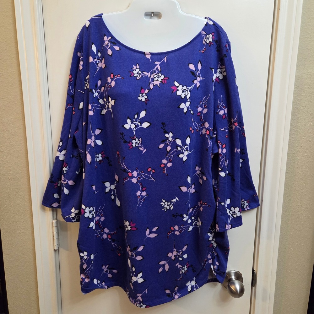 Lane Bryant Royal Blue Floral 3/4 Sleeve Tunic Top Plus Size 22/24